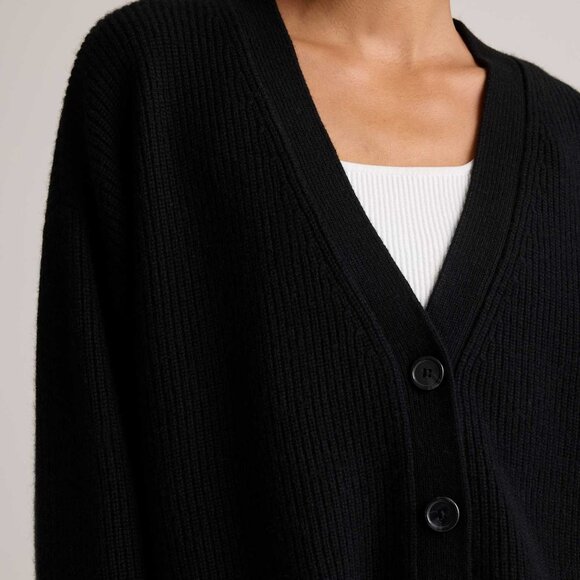 NWT! Quince Mongolian Cashmere Fisherman Boxy Cropped Cardigan Sweater, Black XL - Picture 3 of 14